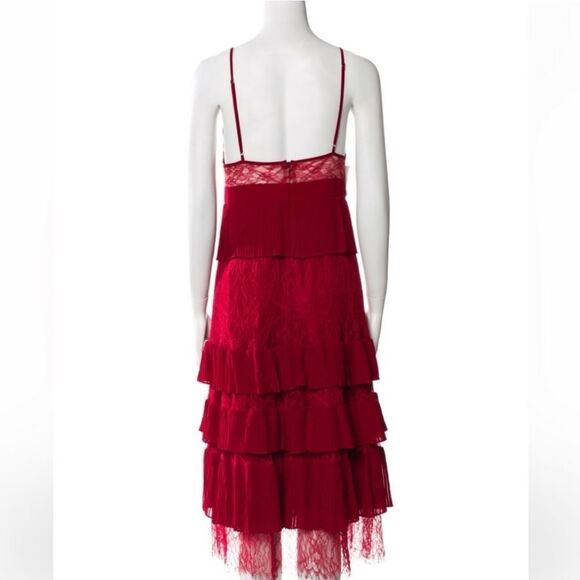 Fame and Partners NWT Felicity Midi Dress Tiered‎ Cocktail Burgundy Size 8 - Picture 3 of 5